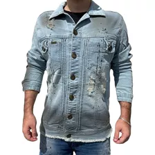 Jaqueta Masculina Jeans Premium Slim Destroyed Rasgada Moda