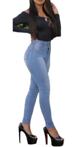 Calça Jeans Feminina Azul Claro Cintura Alta Dins Roupas