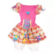 Vestido Junino Luxo Infantil Pink Festa Fantasia Meire