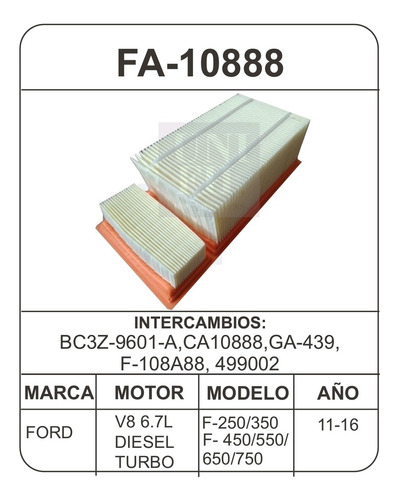 Filtro Aire Ford Diesel T. F250 F350 F450 6.7 11-16 Fa-10888 Foto 5