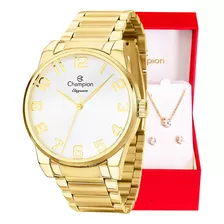 Relógio Champion Feminino Quadrado Dourado + Colar E Brincos