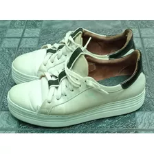 Zapatillas Cuero Blancas Con Plataforma.n 39.