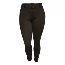 Calça Feminina Jacquard Com Cinto Fivela E Bolso Plus Size