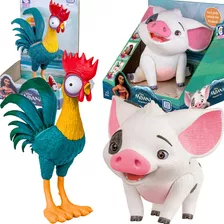 Boneco Porquinho Puá + Galo Hei Hei Moana Disney Original