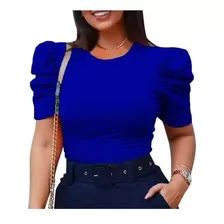 Blusa Blusinha Feminina Manga Curta Bufant Princesa Canelada