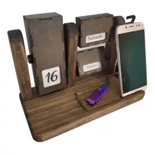 Calendário Permanente De Mesa - Porta Celular / Canetas 