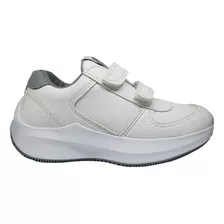 Zapatilla Niño Pu Blanco Gris Deportiva Unpasitoalavez