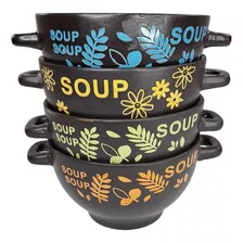 Bowl Sopero Compotera Ceramica Colores 2 Asas 500ml