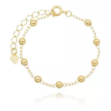 Pulseira Infantil Menina Bolinha Folheada A Ouro 18k