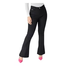Calça Jeans Flare Feminina Cintura Alta Elastano Preta 
