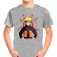 Camiseta Infantil Cinza Desenho Naruto Anime 01