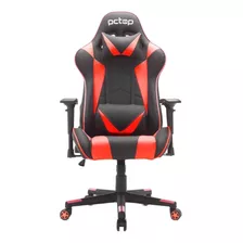 Cadeira De Escritório Pctop Top 1022 Gamer Ergonômica Preta E Vermelha Com Estofado De Couro Sintético