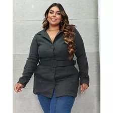 Casaco Plus Size Lã Batida Com Cinto Blusa Inverno