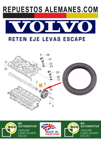  Reten Eje Levas Escape Volvo C30 S40 V40 Xc70 Xc90 2.4 T5 Foto 4