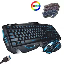 Kit Teclado E Mouse Gamer Com Fio Conexão Usb 2.0 Led V100