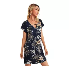 Vestido Túnico De Cuello Con Ojal Floral Primavera-verano