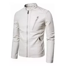 Chaqueta De Cuero De Motociclista Blanca De Corte Slim A La Moda Para Hombre