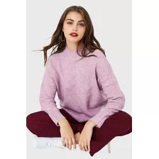 Sweater Cuello Alto Acanalado Lila Nicopoly