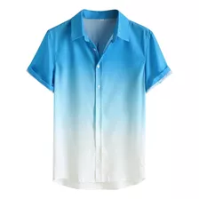 Camisa De Manga Corta Con Solapa Para Hombre, Casual, Degrad