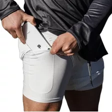 Short Masculino Academia Fitness 2 Em 1 Porta Celular Calção