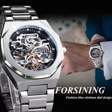 Relógios Para Homem Forsining Skeleton Diamond Tourbillon Cor Da Correia Silver Black