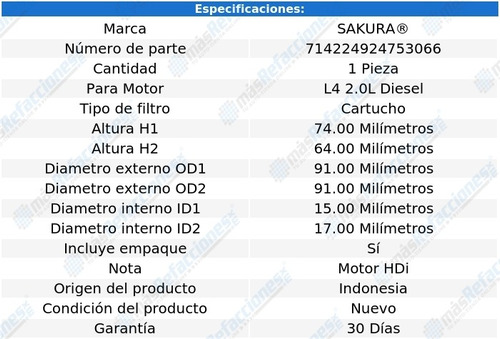 Filtro Combustible Peugeot Expert L4 2.0l Diesel 07-12 Foto 2