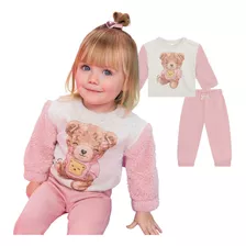 Conjunto Moletom Flanelado Infantil Menina Bebê Blusão Teddy