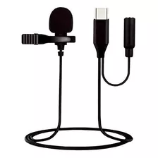 Microfone De Lapela Usb-c Com Auxiliar Fone