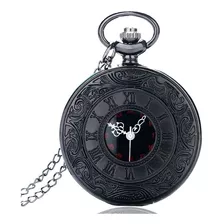 Reloj De Bolsillo Retro Steampunk Negro Vintage Con Cadena