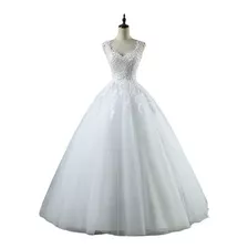Vestido De Novia Elegante, Corte Princesa,tul Blanco, Marfil