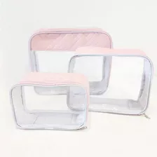 Organizador Para Mala Bebe 3 Peças Transparente Bordada Rosa