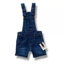 Jardineira Macacão Shorts Jeans Escuro Menino 1 2 3