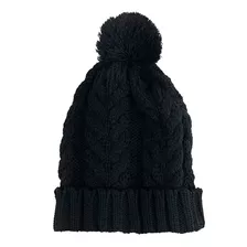 Touca De Frio Com Pompom Preta Gorro De Lã Tricot Inverno