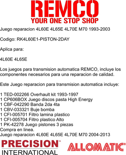 Kit Reparacion Transmision Vandura Cargo 1993-95 4.3l 4l60e Foto 2