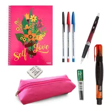 Kit Material Escolar Universitario Feminino Caderno 20 Mat