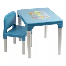 Mesa Com Cadeira Infantil Desmontável Azul Dinossauros