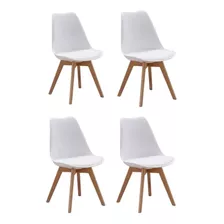 Juego Sillas X 4 Eames De Comedor Nordica Madera Acolchonada Asiento Blanco Diseño De La Tela Liso Imback Ibk-sct001