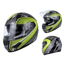 Casco Cerrado Negro/verde P/motociclistas C/diseño Exclusivo