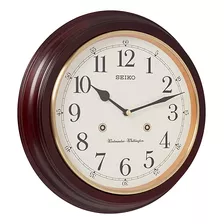 Seiko Reloj De Pared Redondo Con Acabado De Grano De Madera.