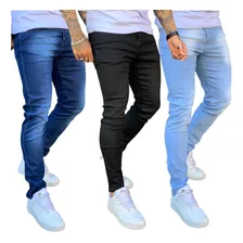 Kit 3 Calça Jeans Skinny Masculina Com Lycra Estica No Corpo