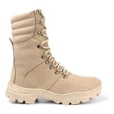 Bota Coturno Militar Zíper Couro Desert Tan Palmilha Gel