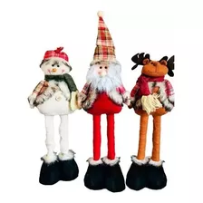 3 Muñecos Patas Largas Navidad Monos Pascueros Peluche Santa