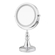 Espejo Led Maquillaje Aumento X5 Doble Faz Cromado 17,5 Cm