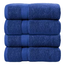 Juego De 4 Toallas De Baño 140cm*70cm 100% Algodón Absorbente Color Azul Oscuro Liso