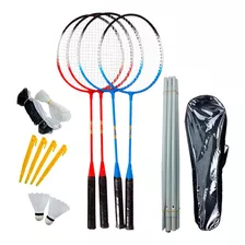Set Juego Badminton Raquetas + Plumas + Red + Bolso