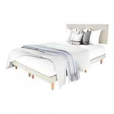 Cama Recamara Base Box Madera Tapiz Cairo Queen Size Beige