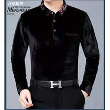 Camisas De Terciopelo De Seda Para Hombre Caliente Con Cuell