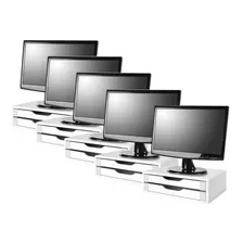 10 Suportes Monitor Mdf Branco Com 2 Gavetas Brancas 3340