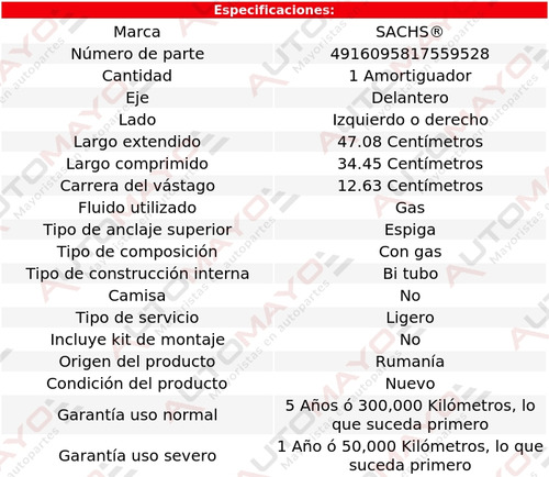 1 - Amortiguador Gas Del Izq/der Sachs City-coupe Smart 04 Foto 2