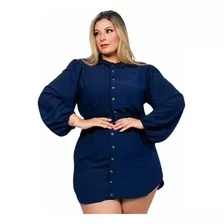 Chemise Vestido Plus Size Feminino Com Botões De Manga Longa